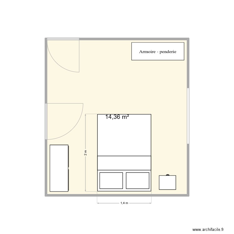 appartement papi chambre. Plan de 1 pièce et 14 m2