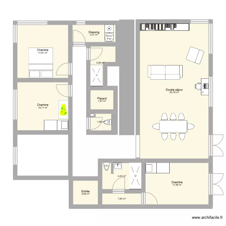 COTEAU 2 buanderie. Plan de 11 pièces et 93 m²