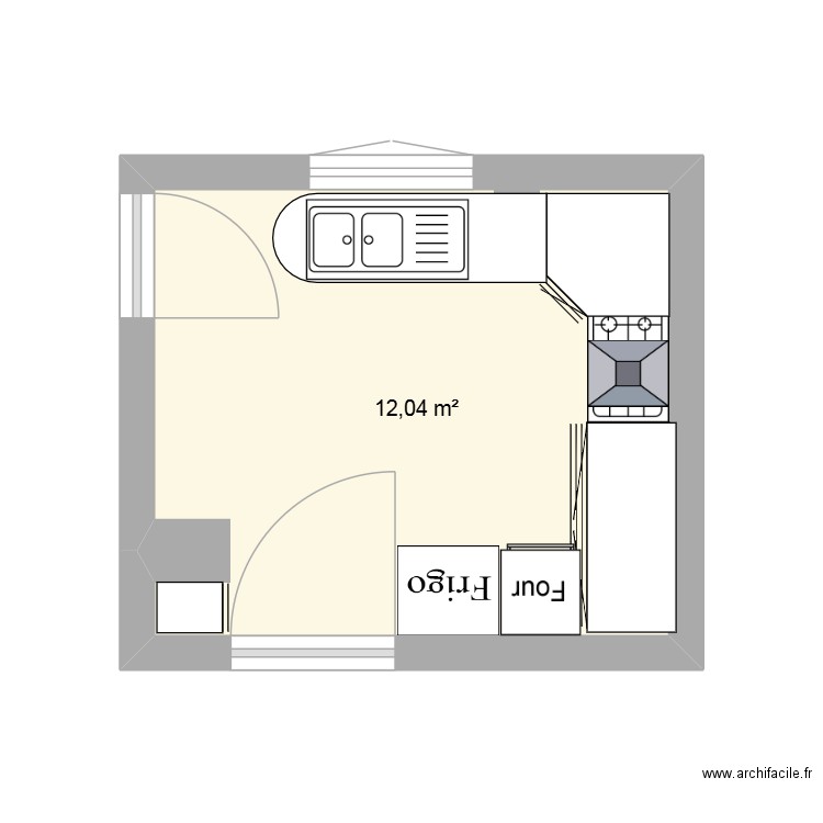 cuisine. Plan de 1 pièce et 12 m2