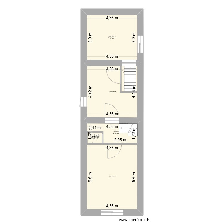 maison st denis étage. Plan de 5 pièces et 68 m2