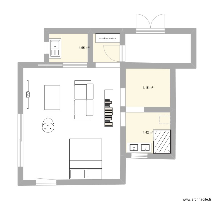 Extension-V2. Plan de 3 pièces et 13 m2