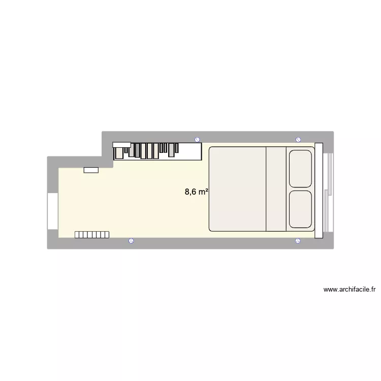 CHAMBRE 3D. Plan de 1 Pièce et 9 m²