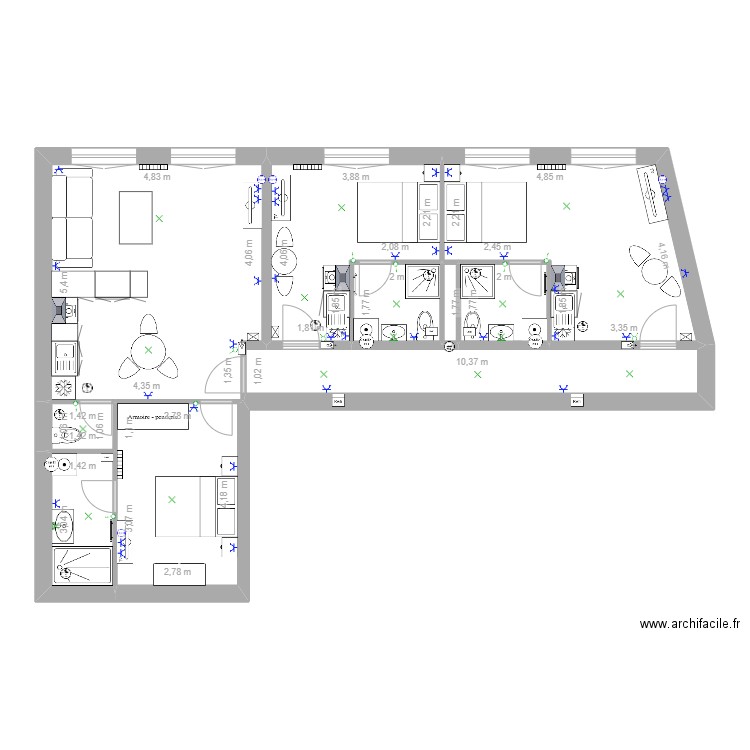 Plan étage minimes. Plan de 10 pièces et 90 m2
