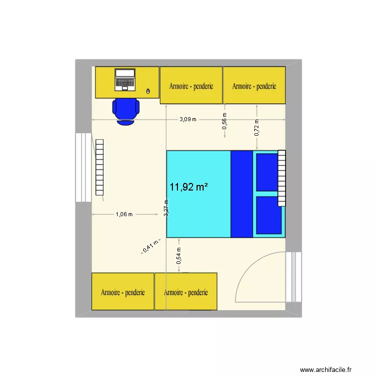 chambre1. Plan de 1 pièce et 12 m² chambre1. Plan de 1 pièce et 12 m²