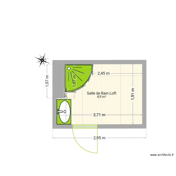 SdbMina39-exerciceP7 fin. Plan de 1 pièce et 5 m2