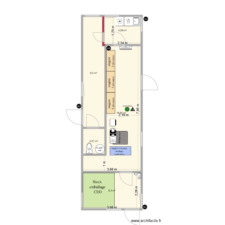 CEO. Plan de 5 pièces et 43 m2