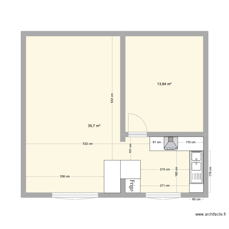 Cuisine-Salon. Plan de 0 pièce et 0 m2
