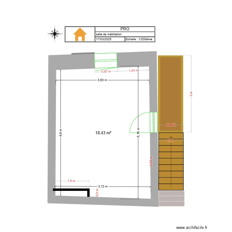 Yvan salle de méditation. Plan de 1 pièce et 18 m2
