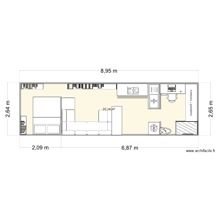 Scania. Plan de 1 pièce et 22 m2