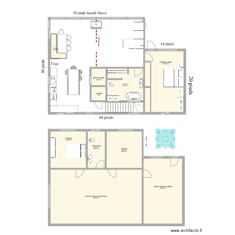 Le bon. Plan de 11 pièces et 147 m2