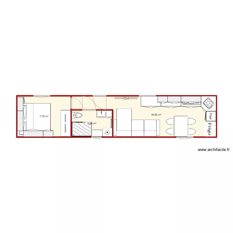 CARAVANE 12m LONG. Plan de 