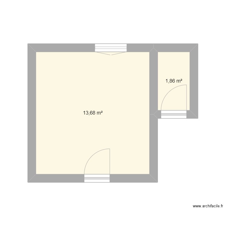 sdb. Plan de 2 pièces et 16 m2