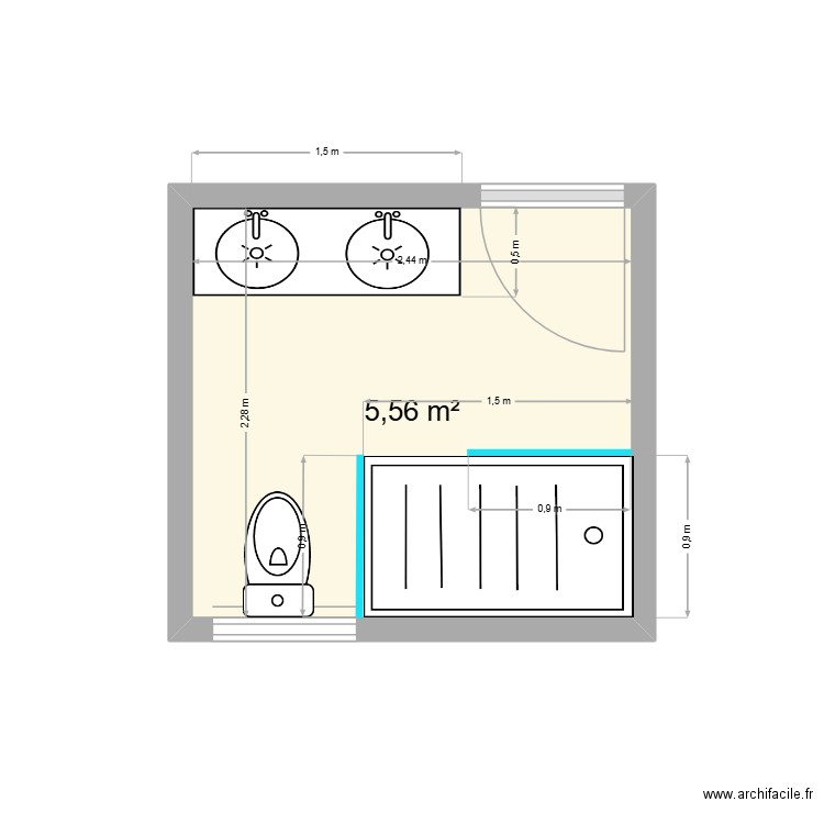 salle de bain saly. Plan de 1 pièce et 6 m2