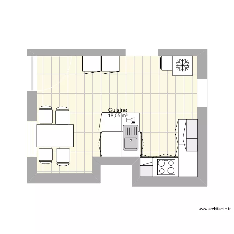 cuis3. Plan de 1  et 18 m²