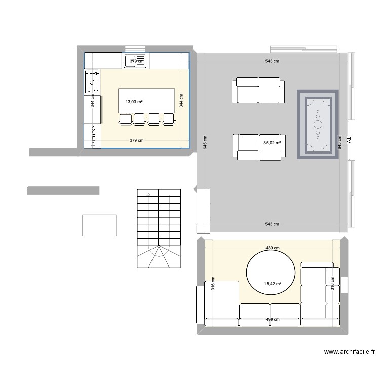 salon cuisine. Plan de 0 pièce et 0 m2