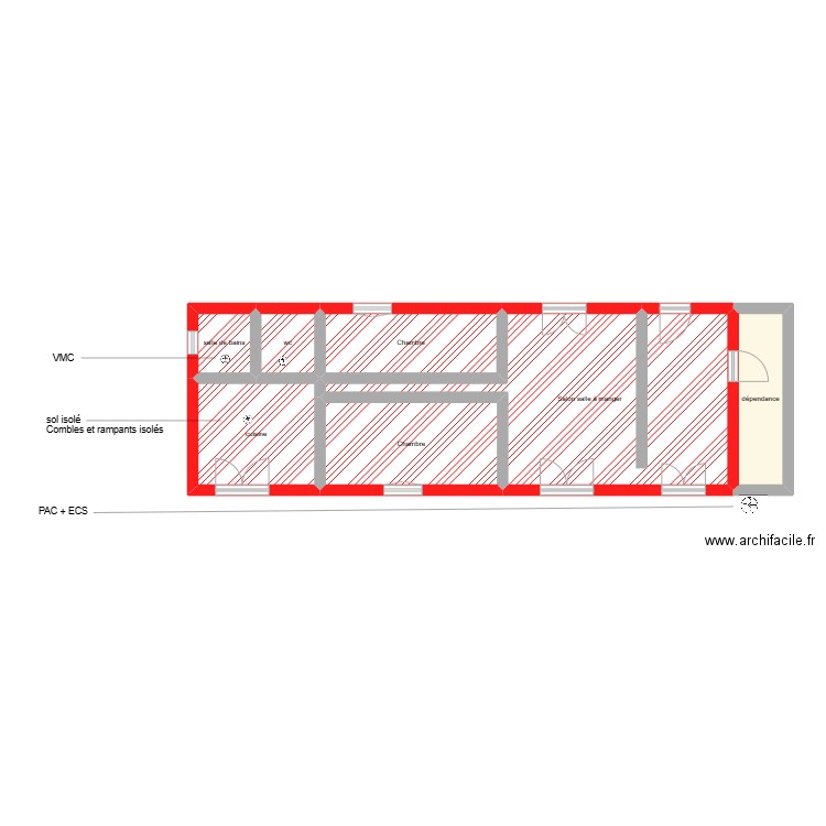 MENDES étape 2 RDC. Plan de 7 pièces et 62 m2