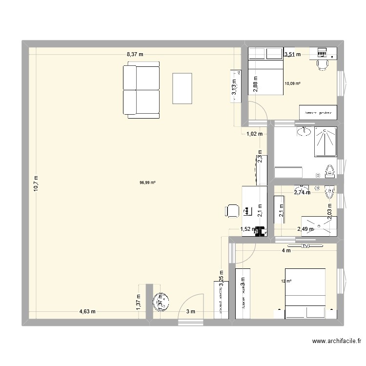 Maison. Plan de 3 pièces et 119 m2