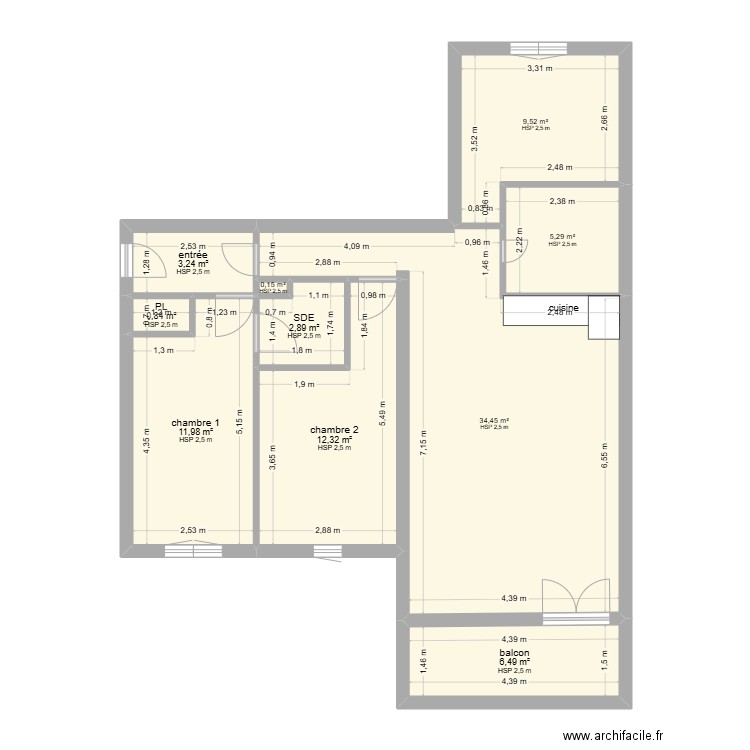 C106. Plan de 10 pièces et 87 m2