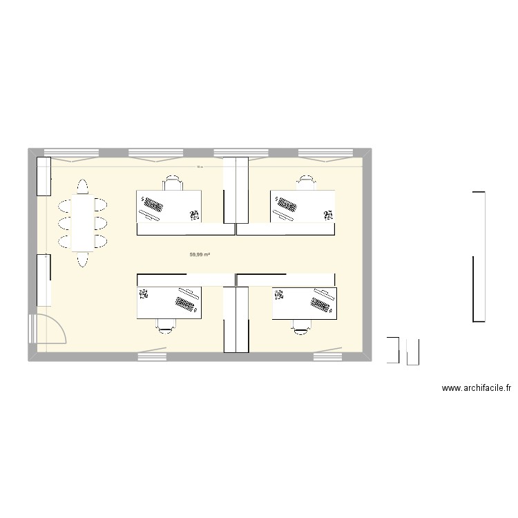 Plan Bureau. Plan de 1 pièce et 60 m2