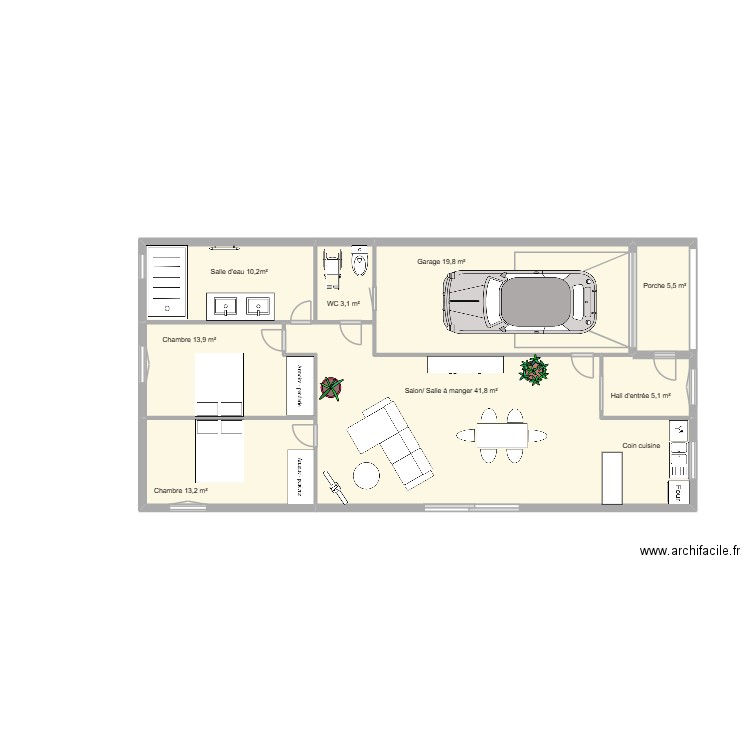 Pondepeyre. Plan de 8 pièces et 42 m2