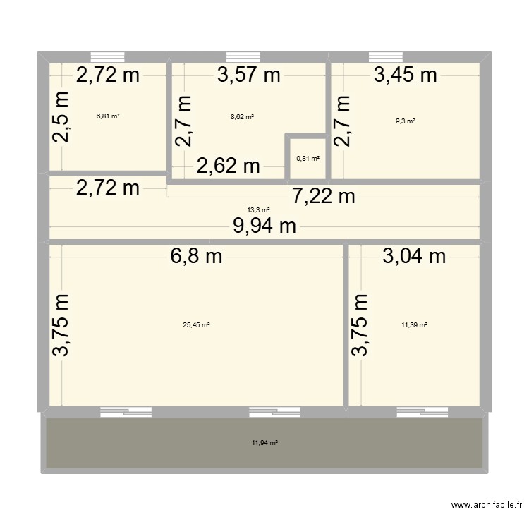 bt1. Plan de 8 pièces et 88 m2