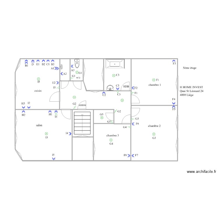 s/n lionard5étage 55. Plan de 13 pièces et 69 m2