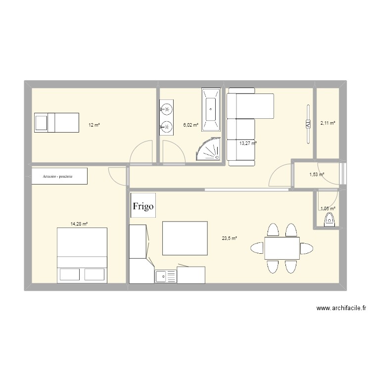 plan 2. Plan de 8 pièces et 74 m2