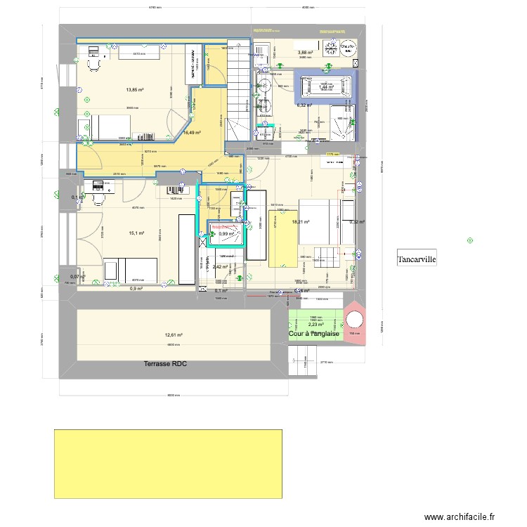 Appart Gavelière RDJ sept 24. Plan de 21 pièces et 206 m2