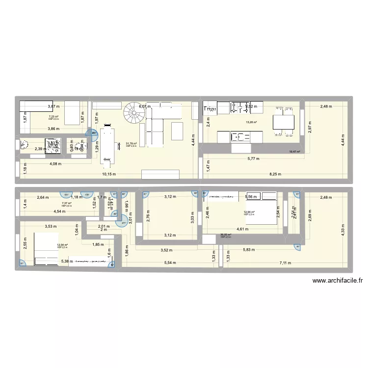 grenade. Plan de 9  et 144 m²