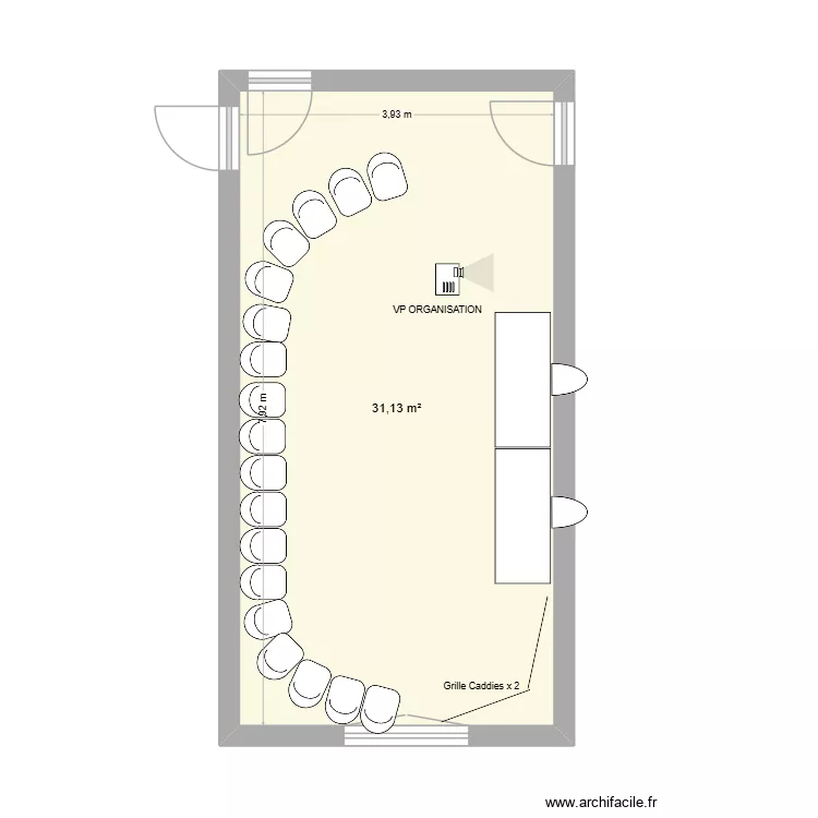Salle Th&eacute;venot avec am&eacute;nagement. Plan de 1  et 31 m²