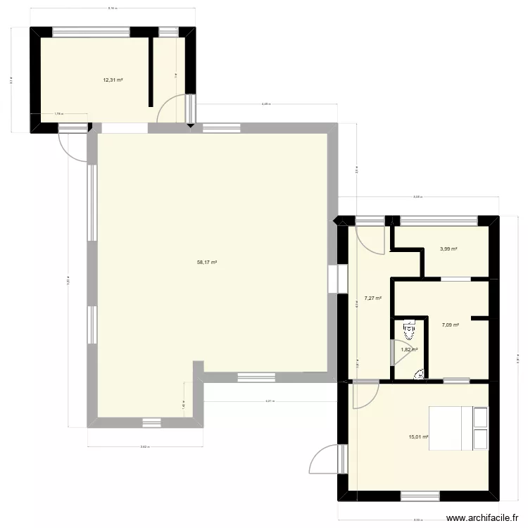 plan 2D. Plan de 7  et 106 m²