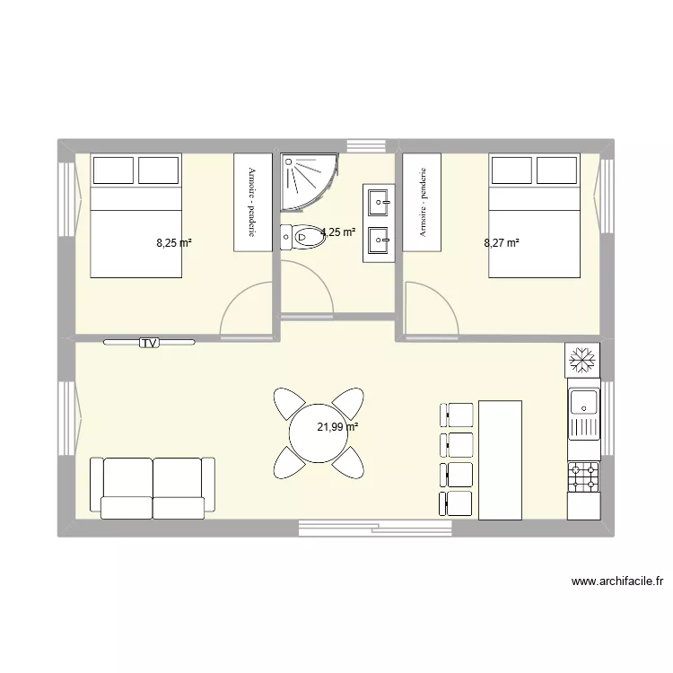 bungalow 2 chambre 40 m2. Plan de 