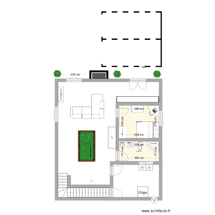 Sous-sol chalet Cholette/Gohier. Plan de 2 pièces et 15 m2