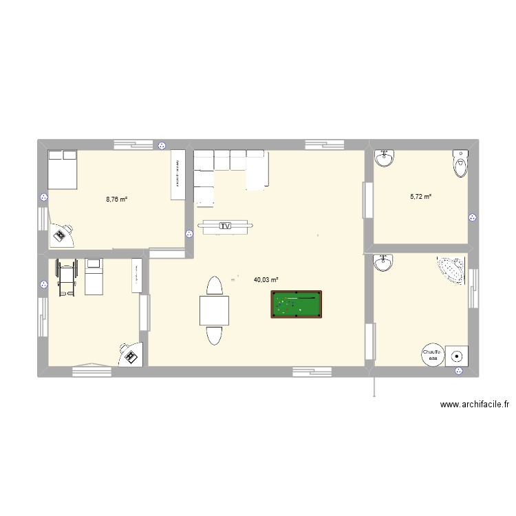 Logement pour PMR. Plan de 3 pièces et 55 m2