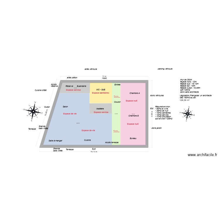 maison Eliane trapézoïdale 02. Plan de 1 pièce et 129 m2