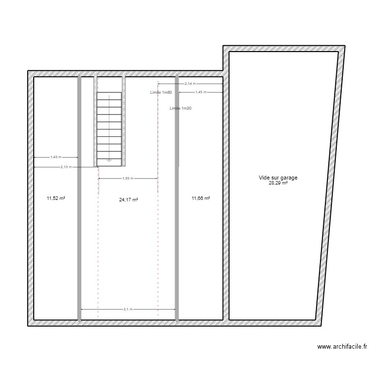 PROJET GERTWLLER COMBLES. Plan de 4 pièces et 76 m2