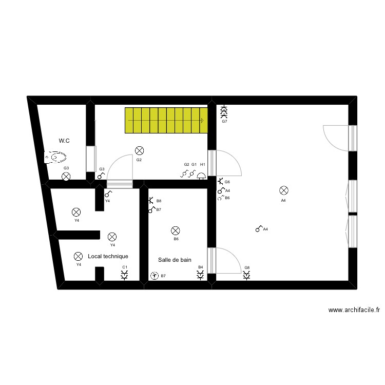 NIVEAU -1. Plan de 3 pièces et 16 m2