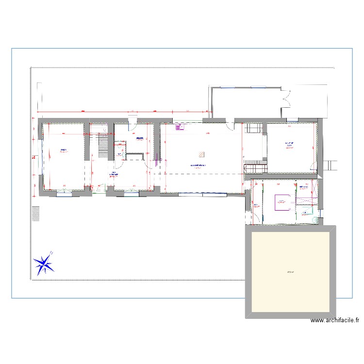 RDC . Plan de 1 pièce et 47 m2