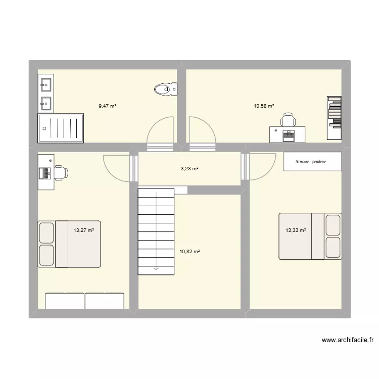 Etage Mireil Catsor. Plan de 6  et 61 m²