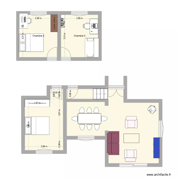 landry. Plan de 3  et 32 m²
