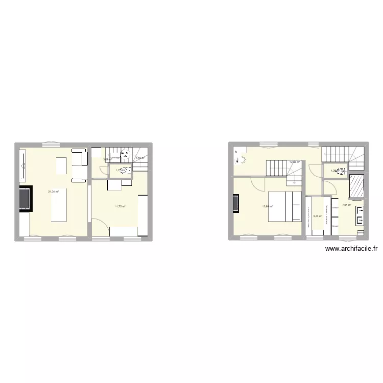 REZ DE CHAUSSEE + 1ER ETAGE . Plan de REZ DE CHAUSSEE + 1ER ETAGE . Plan de