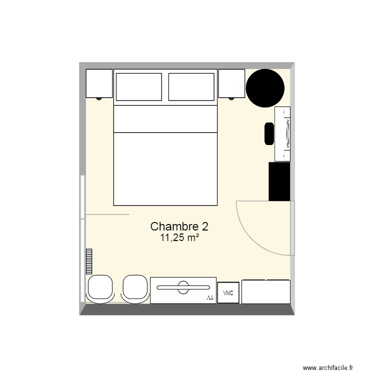 Chambre 2. Plan de 1 pièce et 11 m2