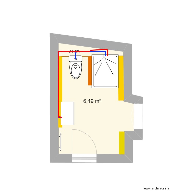 SDB. Plan de 1 pièce et 6 m2