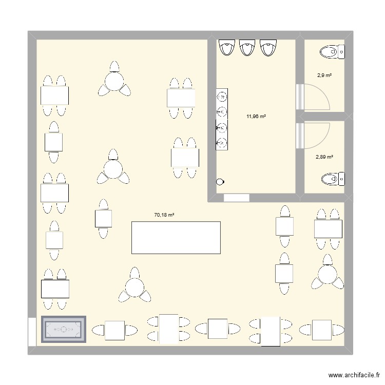 Restaurant Guéméné . Plan de 4 pièces et 88 m2