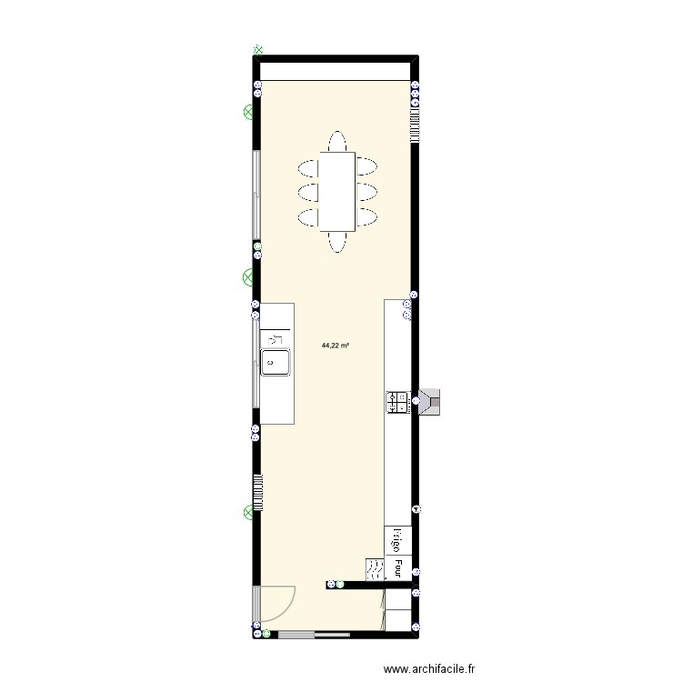 CUISINE. Plan de 1 pièce et 44 m2