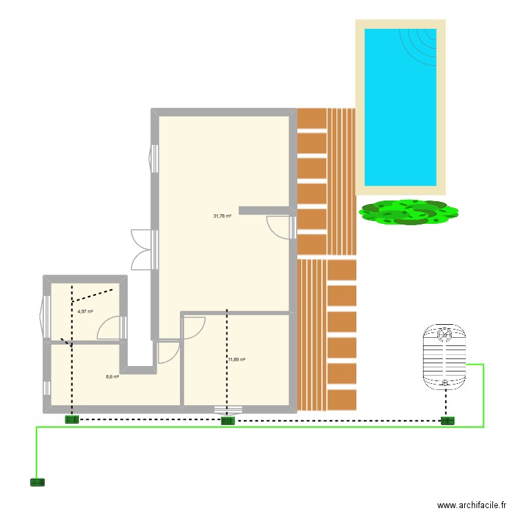 Maison Lolmebis. Plan de 4 pièces et 57 m2