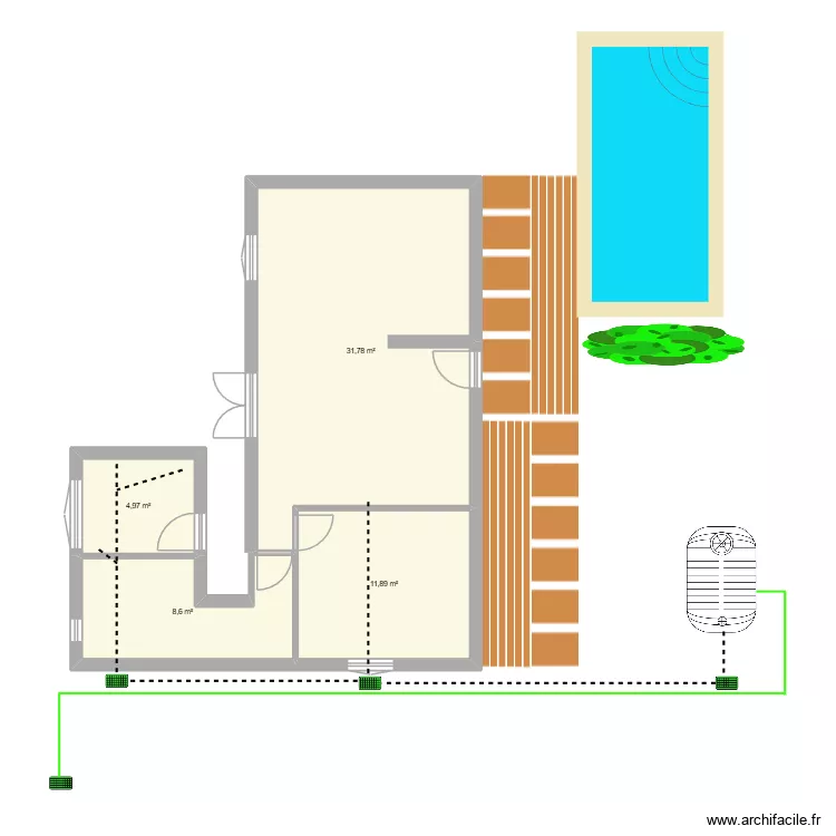 Maison Lolmebis. Plan de 4 pièces et 57 m²