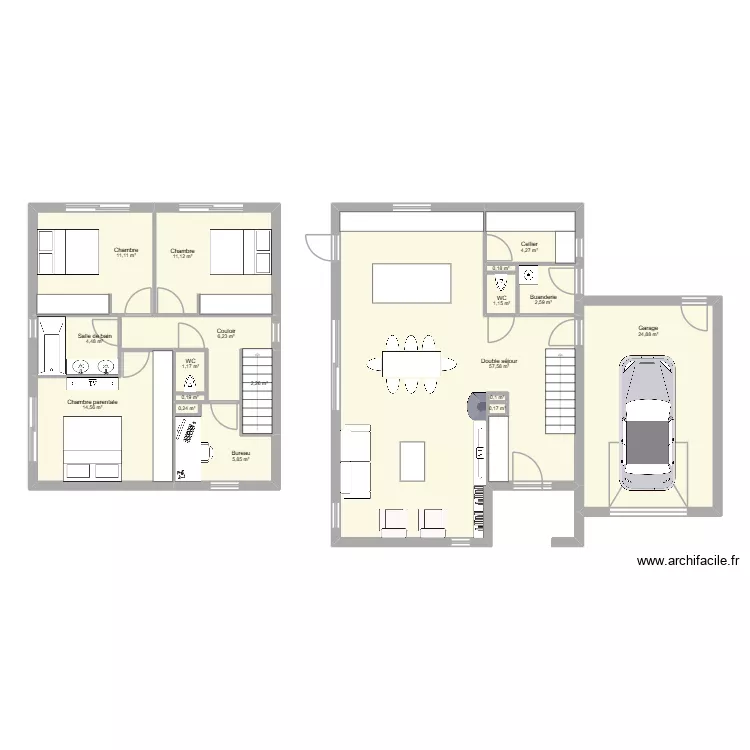 Maison 4. Plan de 18  et 148 m²