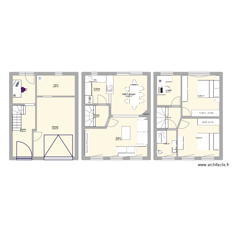 Garage. Plan de 14 pièces et 122 m2