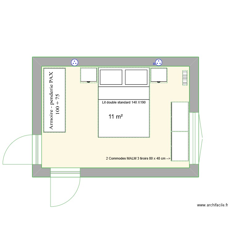 CHAMBRE MELANIE 2. Plan de 1 pièce et 11 m2